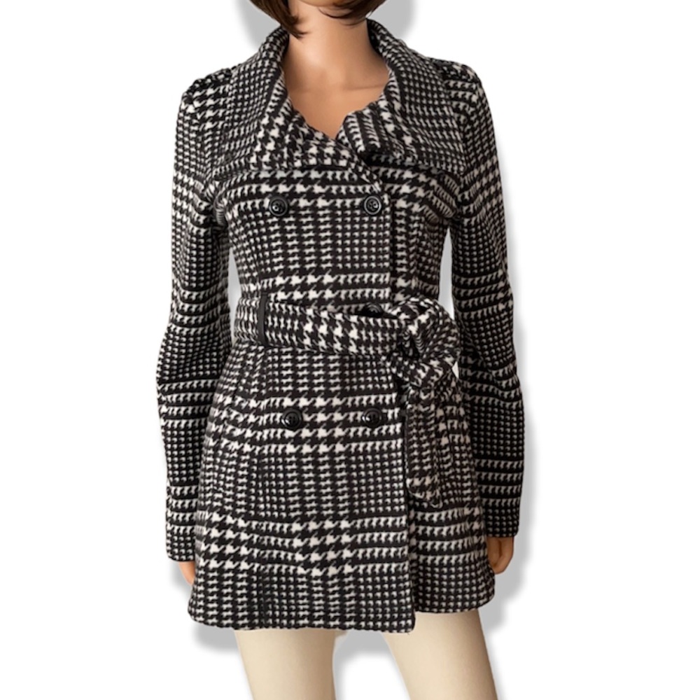 A. Byer Black White Plaid Double Breasted Coat